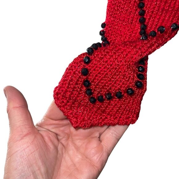 Vintage Womens Sweater Size Small Red Knit Jeweled Puff Shoulder Boat Neck - Picture 9 of 10